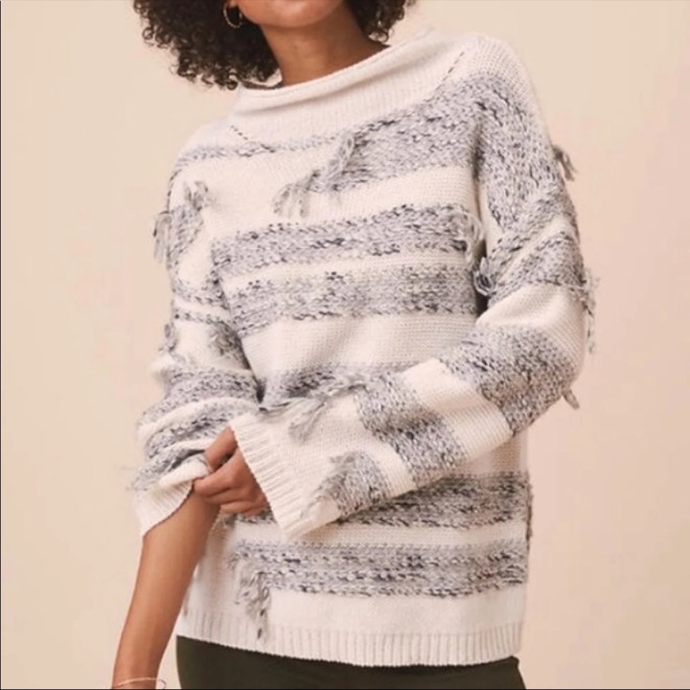 Lou & Grey Fringe BOHO Sweater Mock Neck Knit Size S
